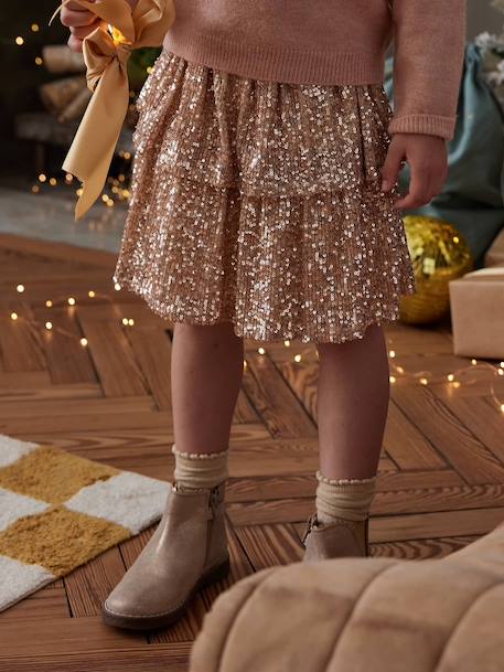 Christmas Sequin Ruffled Skirt for Girls gold 