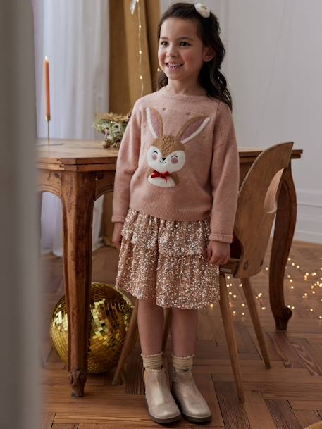 Christmas Sequin Ruffled Skirt for Girls gold 