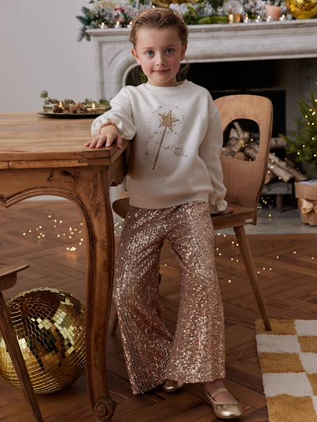 Wide-Leg Trousers with Christmas Sequins for Girls gold 