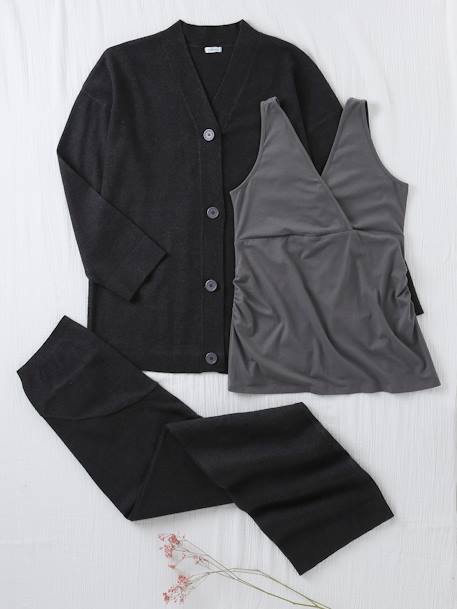 3-Piece Ensemble Sleeveless Top + Cardigan + Wide Leg Trousers for Maternity & Nursing anthracite 