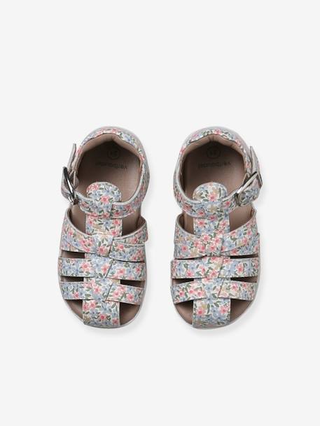 Leather Sandals for Baby Girls, Designed for First Steps fuchsia+iridescent beige+printed white 