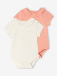 Baby-Pack of 2 Short-Sleeved Bodysuits with Fancy Collar, for Babies