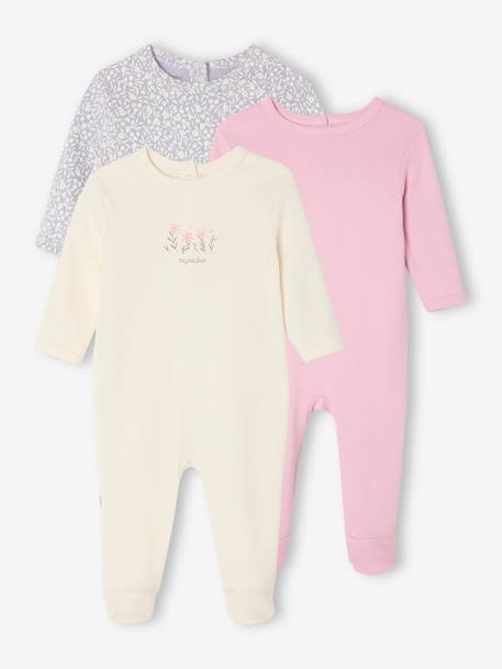 Pack of 3 Basics sleepsuits green+grey green+striped violet 