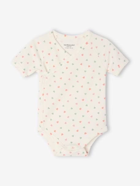 Pack of 3 short-sleeved baby bodysuits 'my little heart' rose 