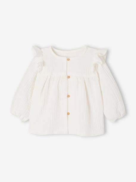 Blouse in Cotton Gauze with Ruffles, for Babies ecru+old rose 