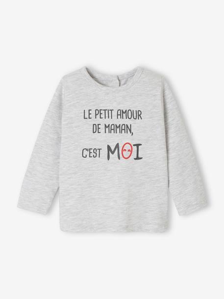 Long Sleeve Top with Message, for Babies marl grey+White 