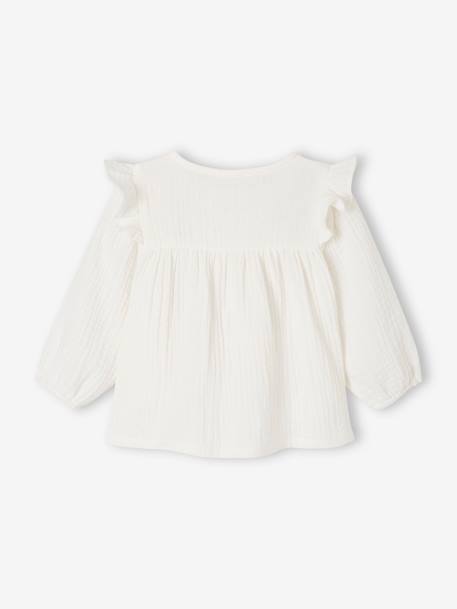 Blouse in Cotton Gauze with Ruffles, for Babies ecru+old rose 