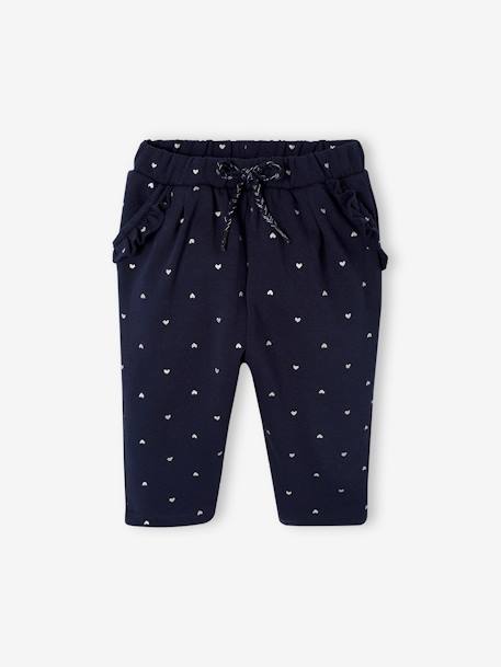 Fleece Trousers for Baby Girls navy blue+rosy+sage green+WHITE MEDIUM ALL OVER PRINTED 