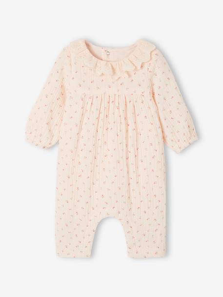 Jumpsuit for Baby, in Cotton Gauze cappuccino+pale pink+White 