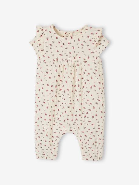 Cotton Gauze Jumpsuit for Babies ecru+pale pink+sage green 