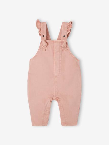 Twill Dungarees with Ruffles, for Babies lilac+rosy 