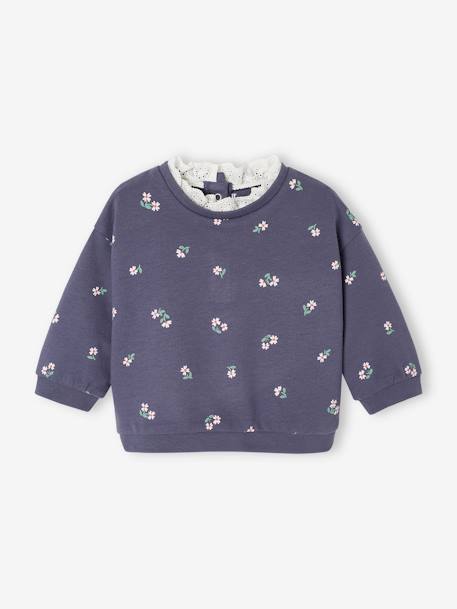 Sweatshirt with Broderie Anglaise Collar for Babies navy blue+rosy 