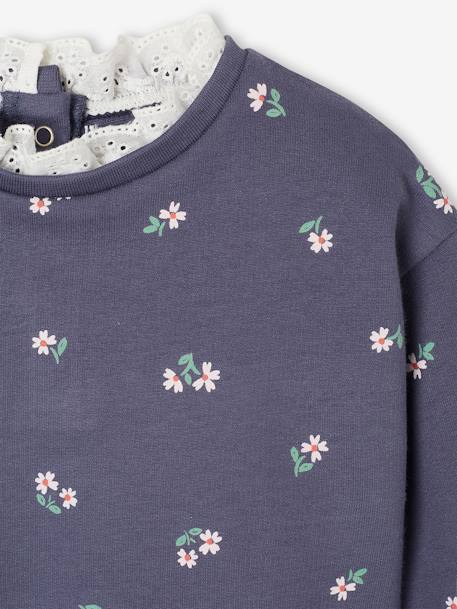 Sweatshirt with Broderie Anglaise Collar for Babies navy blue+rosy 