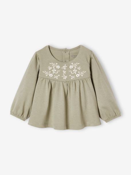 Blouse with Embroidered Flowers for Babies aqua green 