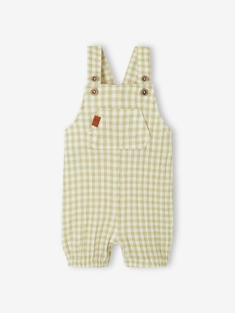 Cotton Gauze Dungarees, Lined, for Newborn Babies beige+bleached denim+green 