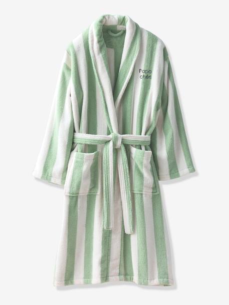 Striped Bath Robe for Adults, TRANSAT, Family Capsule Collection, with Recycled Cotton striped green+striped pink 