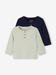 -Pack of 2 Long-Sleeved Grandad-Style T-Shirts for Babies, Basics