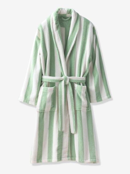 Striped Bath Robe for Adults, TRANSAT, Family Capsule Collection, with Recycled Cotton striped green+striped pink 