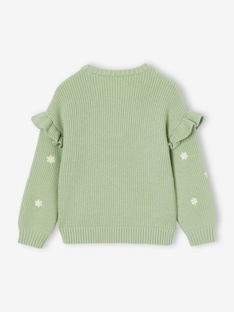 Jumper with Ruffled Sleeves for Girls almond green+ecru+navy blue+red+sage green 