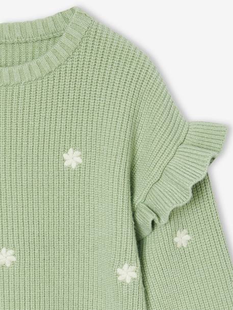 Jumper with Ruffled Sleeves for Girls almond green+ecru+navy blue+red+sage green 