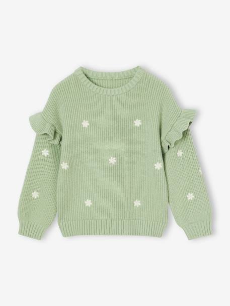 Jumper with Ruffled Sleeves for Girls almond green+ecru+navy blue+red+sage green 