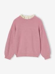 Girls-Cardigans, Jumpers & Sweatshirts-Jumpers-Loose-Fitting Jumper with Fancy Collar for Girls