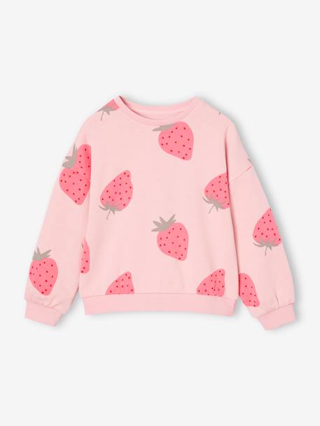 Sweatshirt with Fancy Motifs for Girls grey green+red+rose+vanilla 