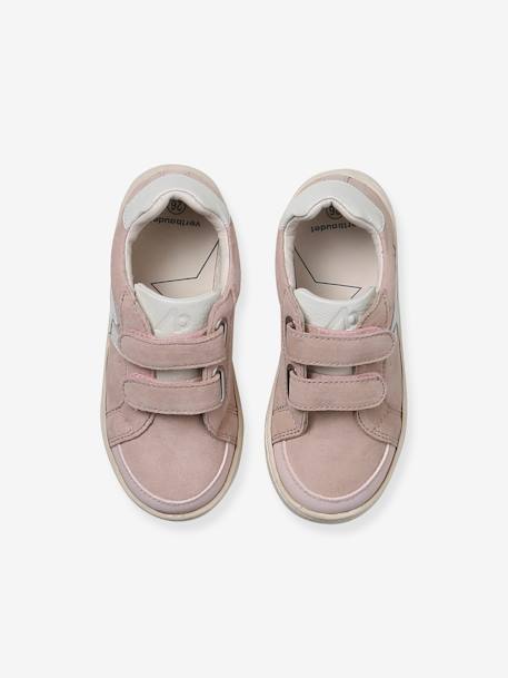 Leather Trainers with Hook-&-Loop Straps for Children, Designed for Autonomy pale pink 