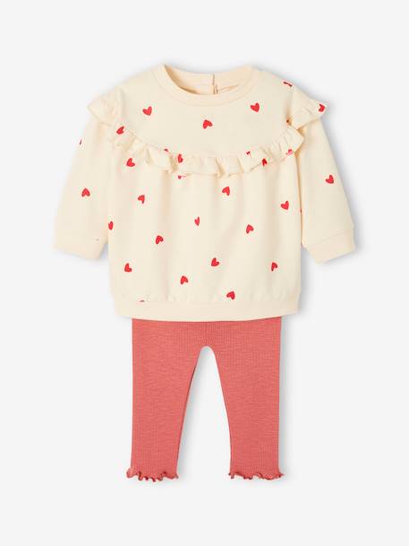 Ruffled Sweatshirt + Leggings Combo for Babies caramel+ecru+fuchsia 