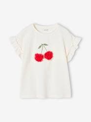 Girls-T-Shirt with Iridescent Motif & Short Ruffled Sleeves for Girls