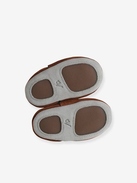 Elasticated, Soft Leather Slip-Ons for Babies printed brown+printed green+sage green 