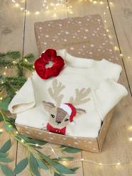 Girls-Cardigans, Jumpers & Sweatshirts-Christmas Gift Box with Jacquard Knit Reindeer Jumper + 2 Scrunchies for Girls