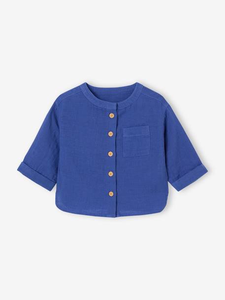 Shirt in Cotton Gauze with Mandarin Collar, for Babies ecru+electric blue+GREEN DARK SOLID 