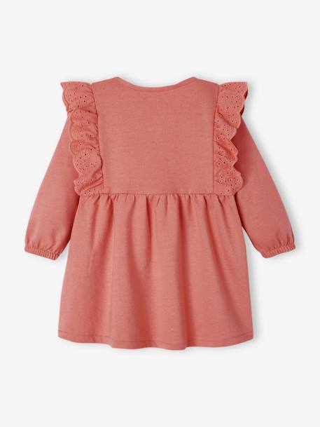 Fleece Dress, Broderie Anglaise Ruffle, for Babies grey blue+rose 