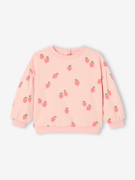 Printed Sweatshirt in Fleece, for Babies ecru+rose 