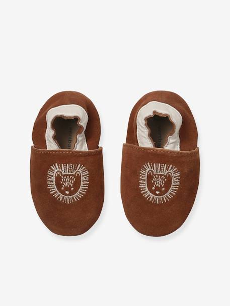 Elasticated, Soft Leather Slip-Ons for Babies printed brown+printed green+sage green 