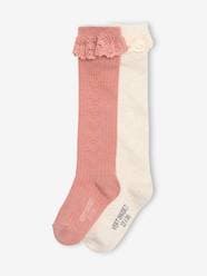 Girls-Pack of 2 Pairs of High Socks in Openwork & Lace for Girls