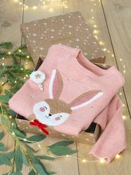 Girls-Christmas Gift Box with Jacquard Knit Reindeer Jumper + 2 Scrunchies for Girls