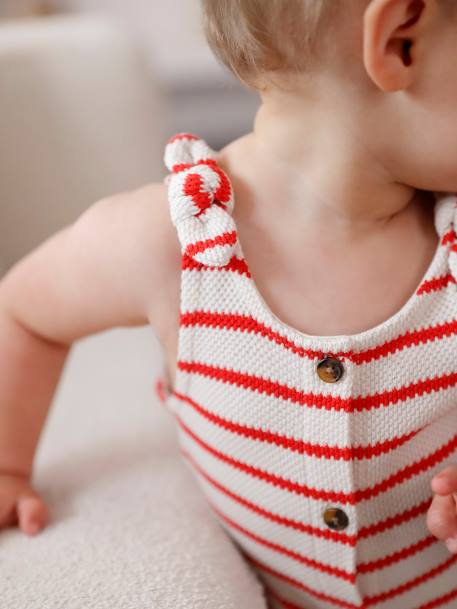 Knitted-Effect Jersey Knit Playsuit for Babies striped red 