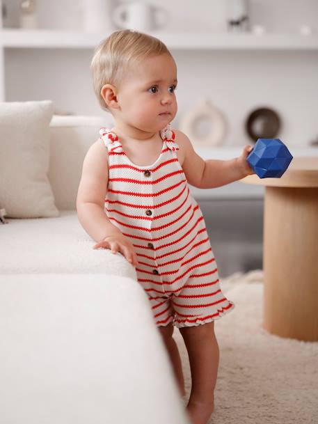 Knitted-Effect Jersey Knit Playsuit for Babies striped red 