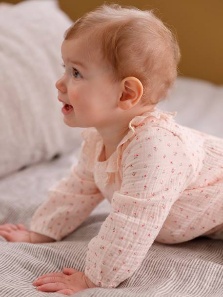 Jumpsuit for Baby, in Cotton Gauze cappuccino+pale pink+White 