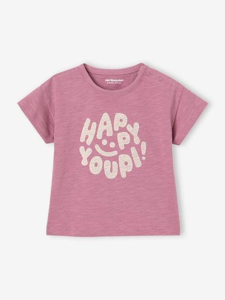 Organic cotton 'Happy Youpi' baby short-sleeved T-shirt violet 