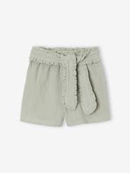 Girls-Cotton gauze shorts with a fancy belt for girls