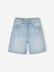 Embroidered floral denim shorts