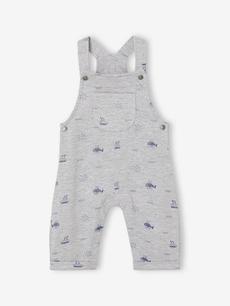 Baby fleece dungarees with nautical motifs marl grey 