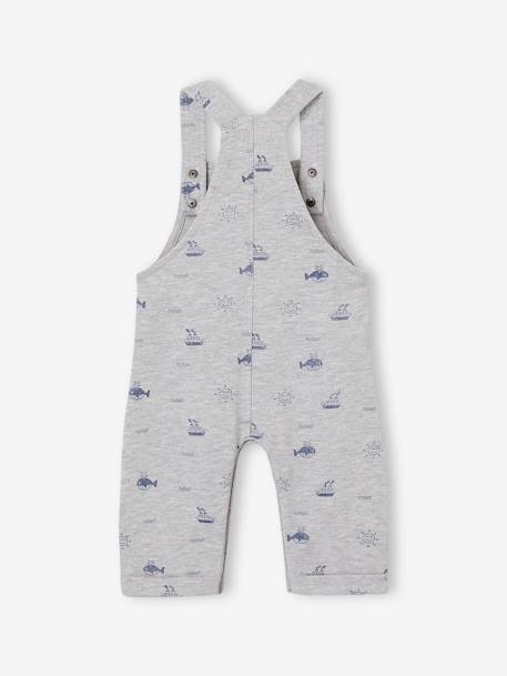 Baby fleece dungarees with nautical motifs marl grey 