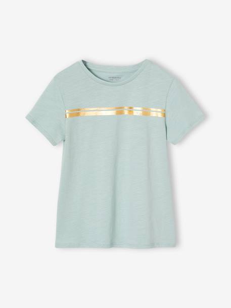 Sports T-Shirt with Iridescent Stripes for Girls aqua green+lilac+marl grey+rosy+WHITE LIGHT SOLID WITH DESIGN 