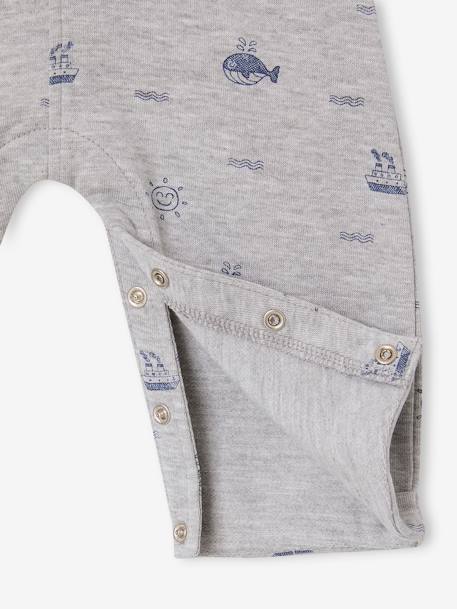 Baby fleece dungarees with nautical motifs marl grey 