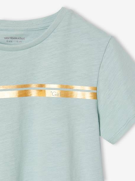 Sports T-Shirt with Iridescent Stripes for Girls aqua green+lilac+marl grey+rosy+WHITE LIGHT SOLID WITH DESIGN 