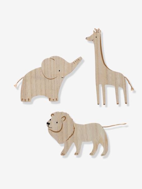 Set of 3 jungle animal wall decorations beige 